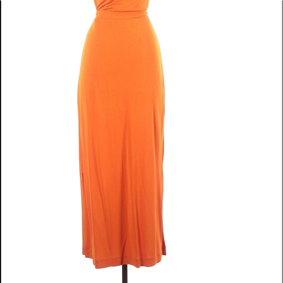 NWT Banana Republic orange compass patio maxi side slit belted dress Size M - Picture 5 of 11